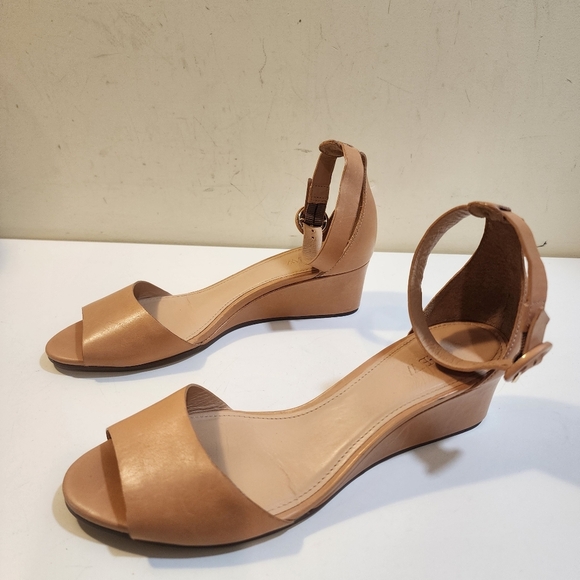 J Crew Tan Leather Open-Toe Wedge Wrap Ankle  Sandals Size 8 - Picture 7 of 12